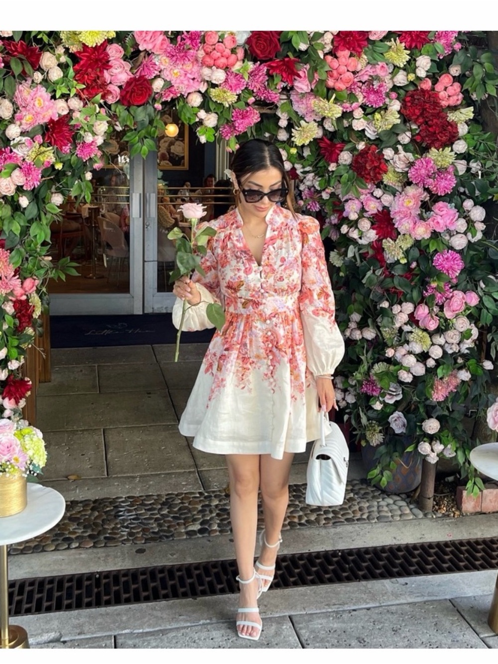 Zimmermann Devi Plunge Mini Dress Cream Floral Puff Sleeve Mini Size 1/US Small - Picture 6 of 12